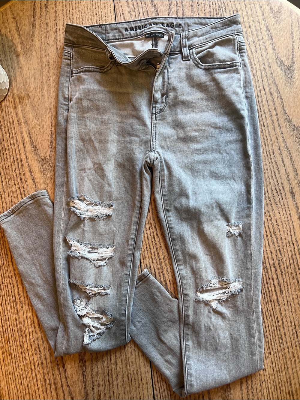 American Eagle Outfitters Women's Gray Distressed “Next Level Stretch” Jeans